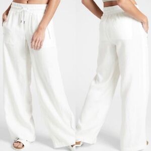 Athleta Cabo Linen Wide Leg Pant White 8 Petite